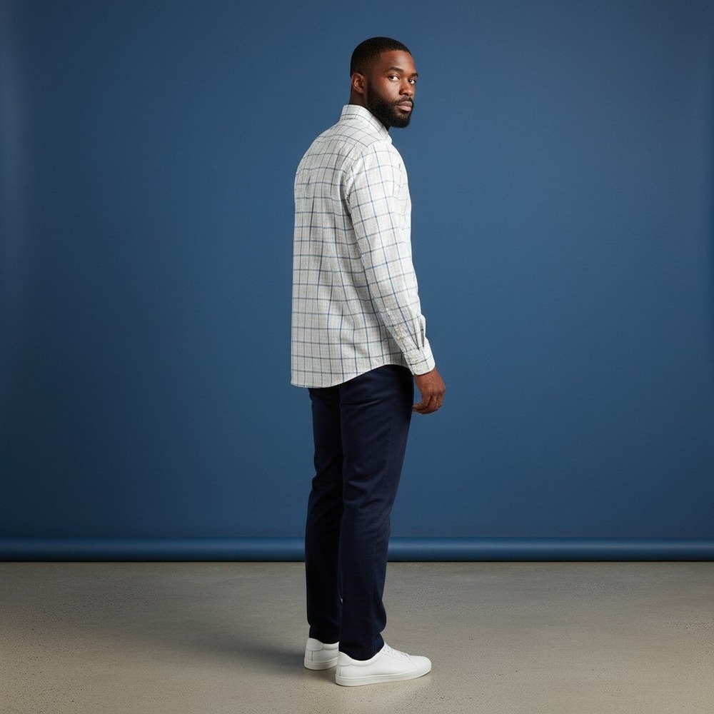 Brooks Brothers Regent Non-Iron Shirt Mens 17-34 White Blue Windowpane Check